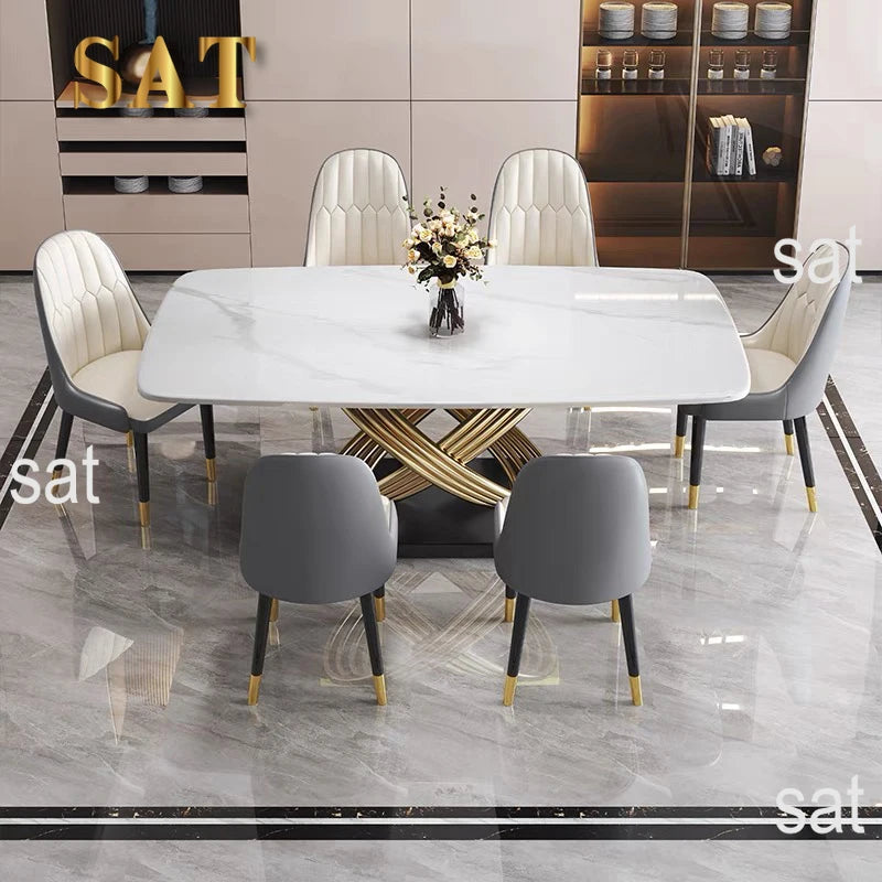 Modern Luxury Marble Stone Dining Table Set with Leather Chairs – 4, 6, or 8 Seater