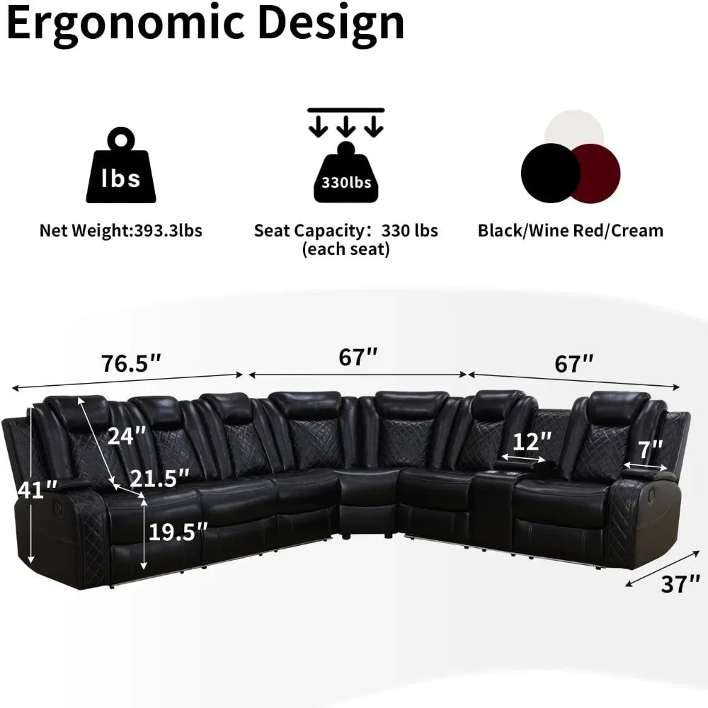 Luxury Power Reclining Sofa with LED Lights