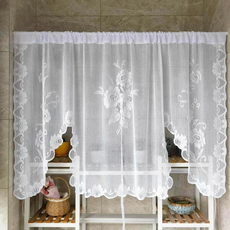 French Vintage Embroidered Kitchen Short Curtain – Romantic Lace Wavy Drapery