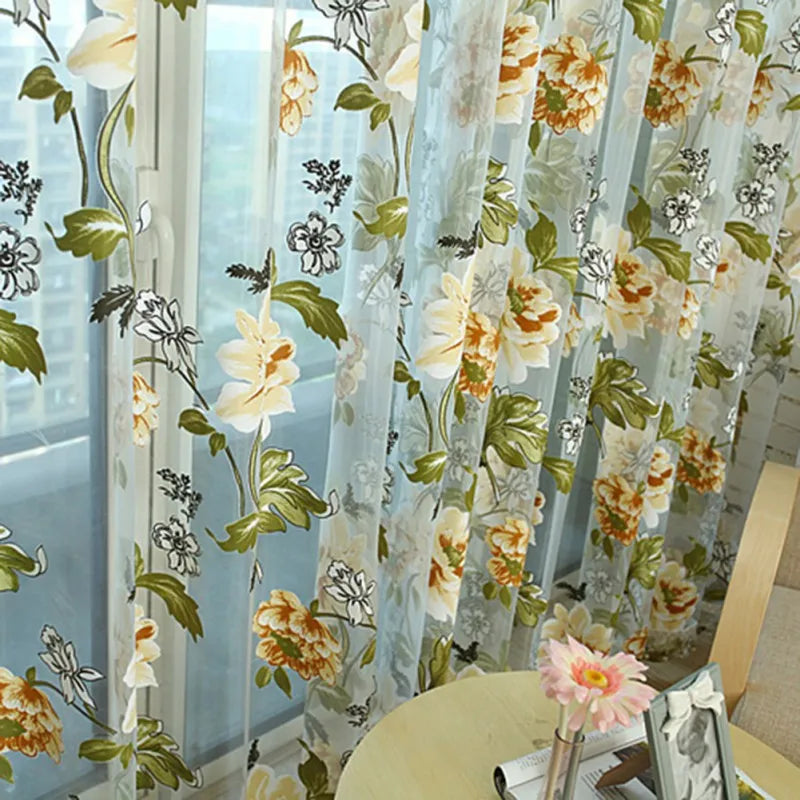 Tulle Curtains with Flower Pattern – Elegant Sheer Curtains for Living Room and Kitchen