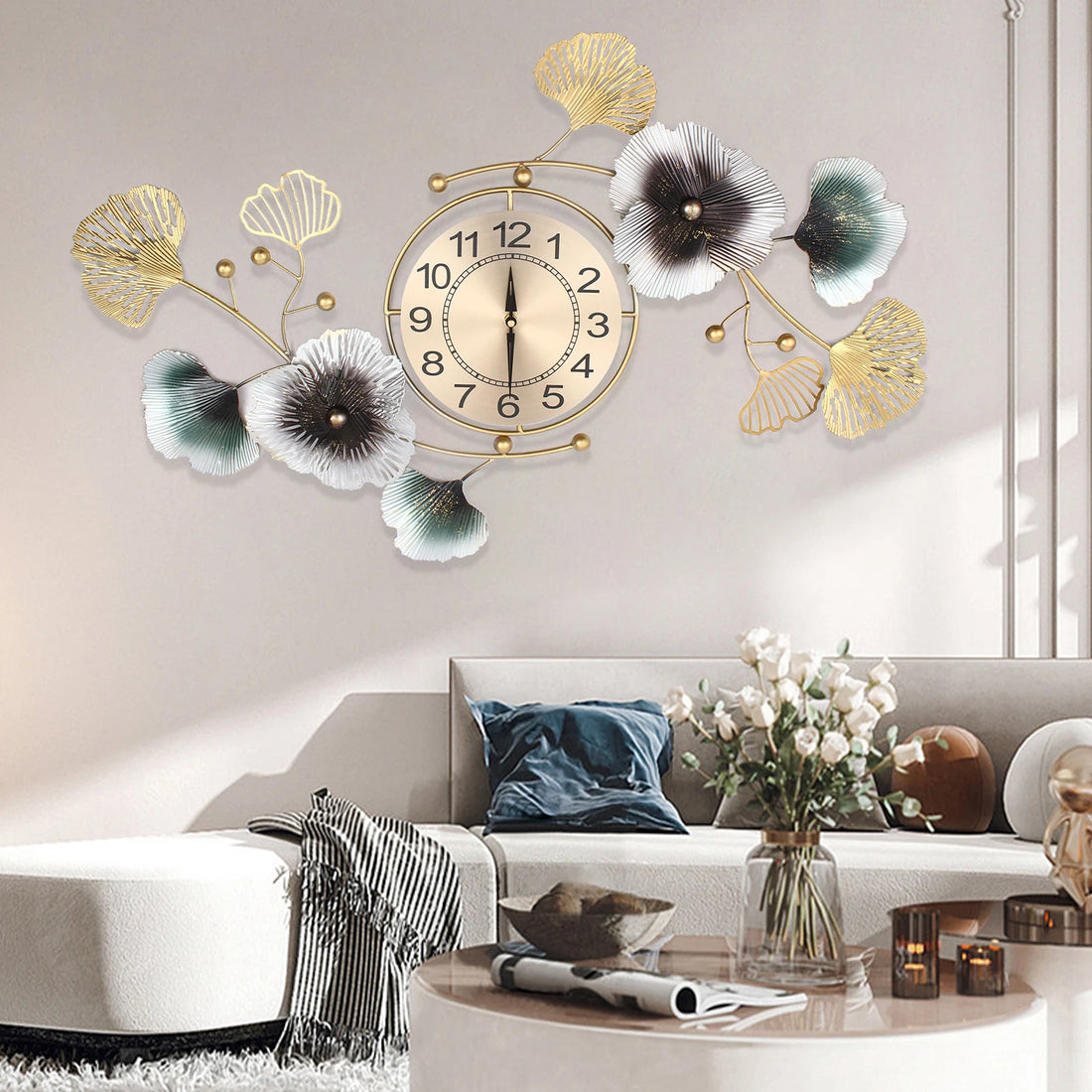 Light Luxury Ginkgo Leaf Wall Clock – Mute DIY Large Modern Wall Clock