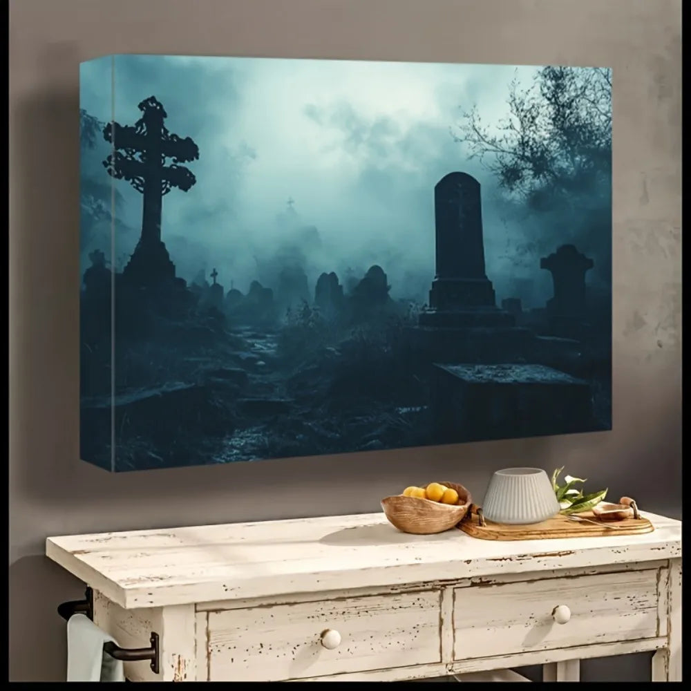 Halloween Themed Canvas Mural – 1.5 Inch Solid Wood Frame for Living Room or Bedroom Décor