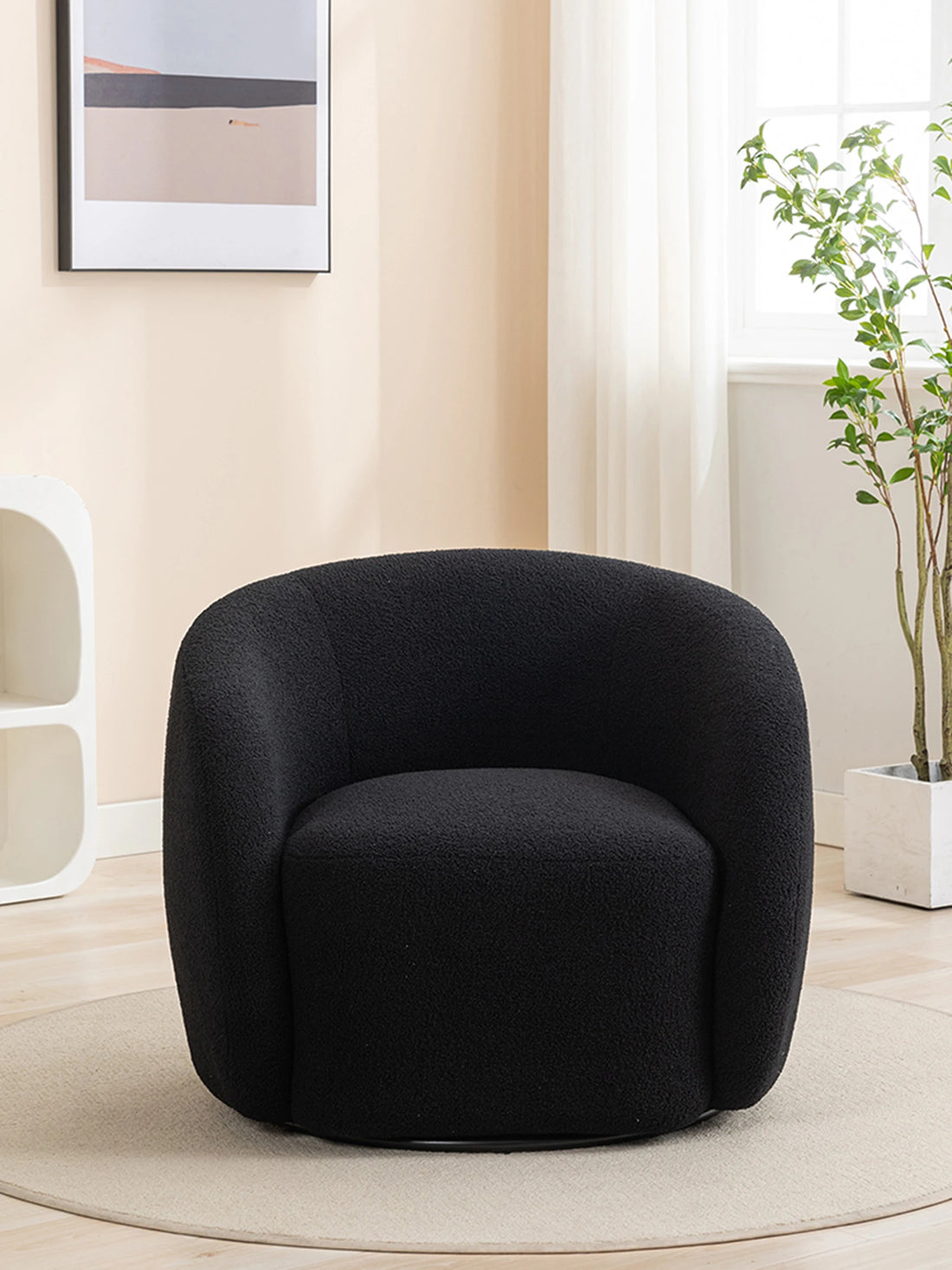 SEYNAR Modern Velvet 360 Degree Swivel Accent Armchair - Upholstered Round Barrel Chair