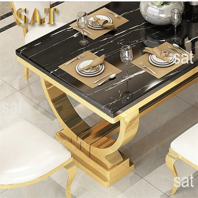 Modern Luxury Large Marble Top Dining Table Set – 6 & 8 Seater with Leather Chairs