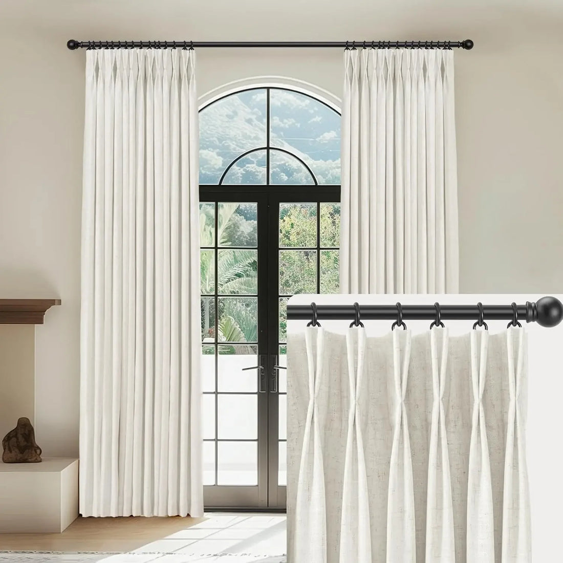 Linen Pinch Pleated Blackout Curtains – 100% Black, 108 Inches Long (2 Panels, 40"W x 108"L Each)