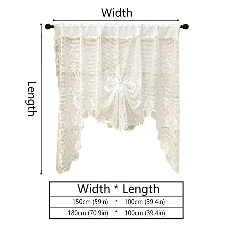 French Vintage Embroidered Kitchen Short Curtain – Romantic Lace Wavy Drapery