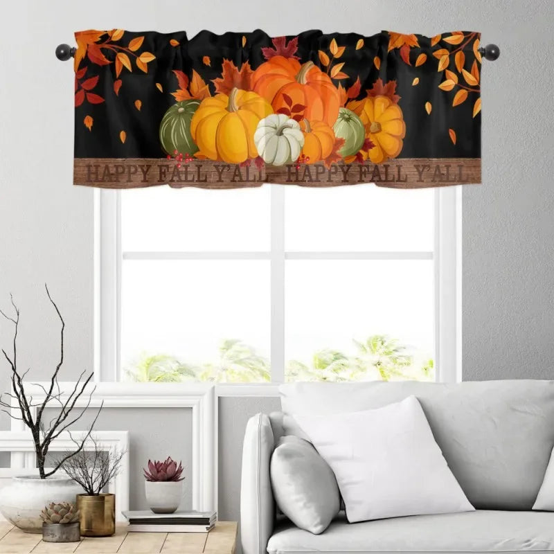 Thanksgiving Autumn Pumpkin Maple Leaf Short Curtains – Farmhouse Curtains for Kitchen, Cabinet, and Window