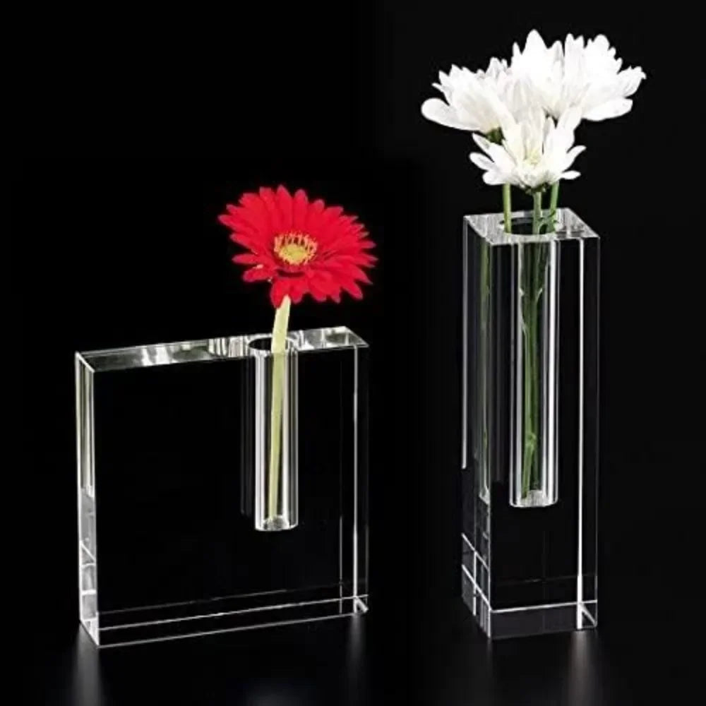 Crystal Block Bud Vase – Handmade Decorative Vase with Unique Optical Crystal Design