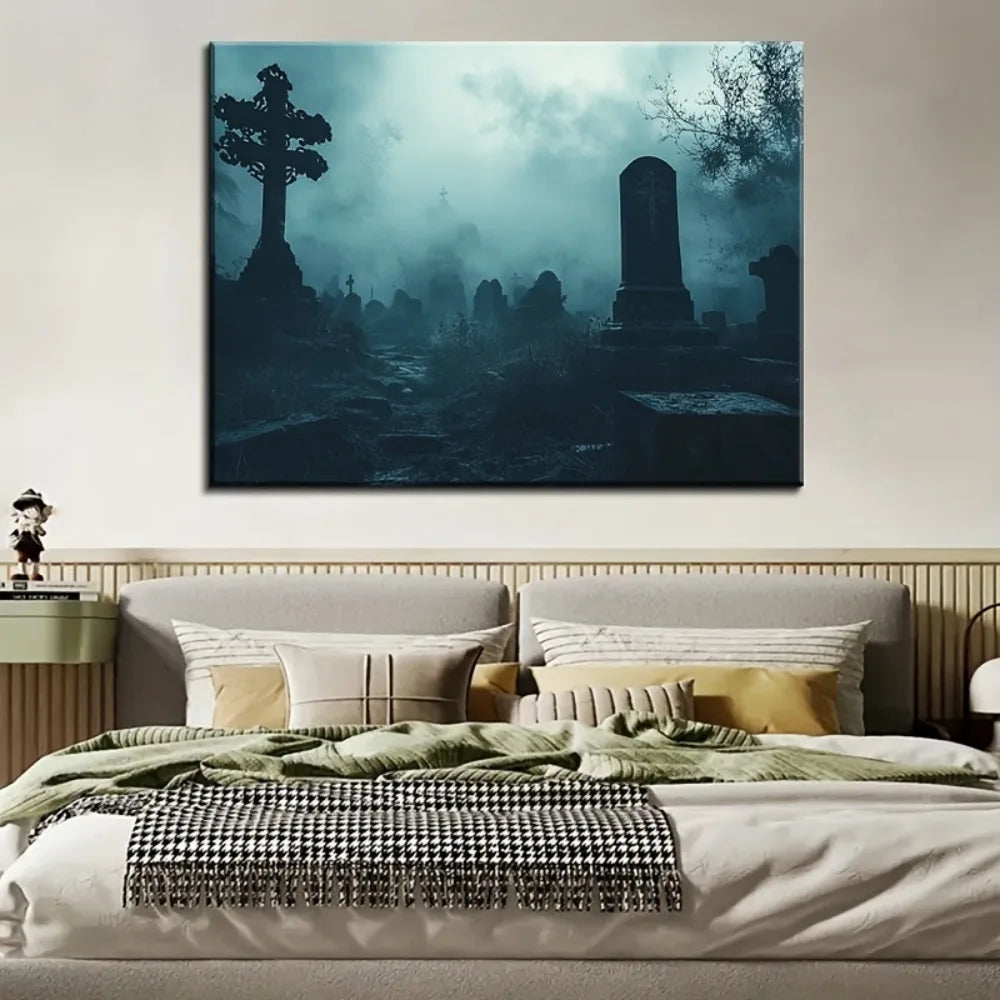 Halloween Themed Canvas Mural – 1.5 Inch Solid Wood Frame for Living Room or Bedroom Décor