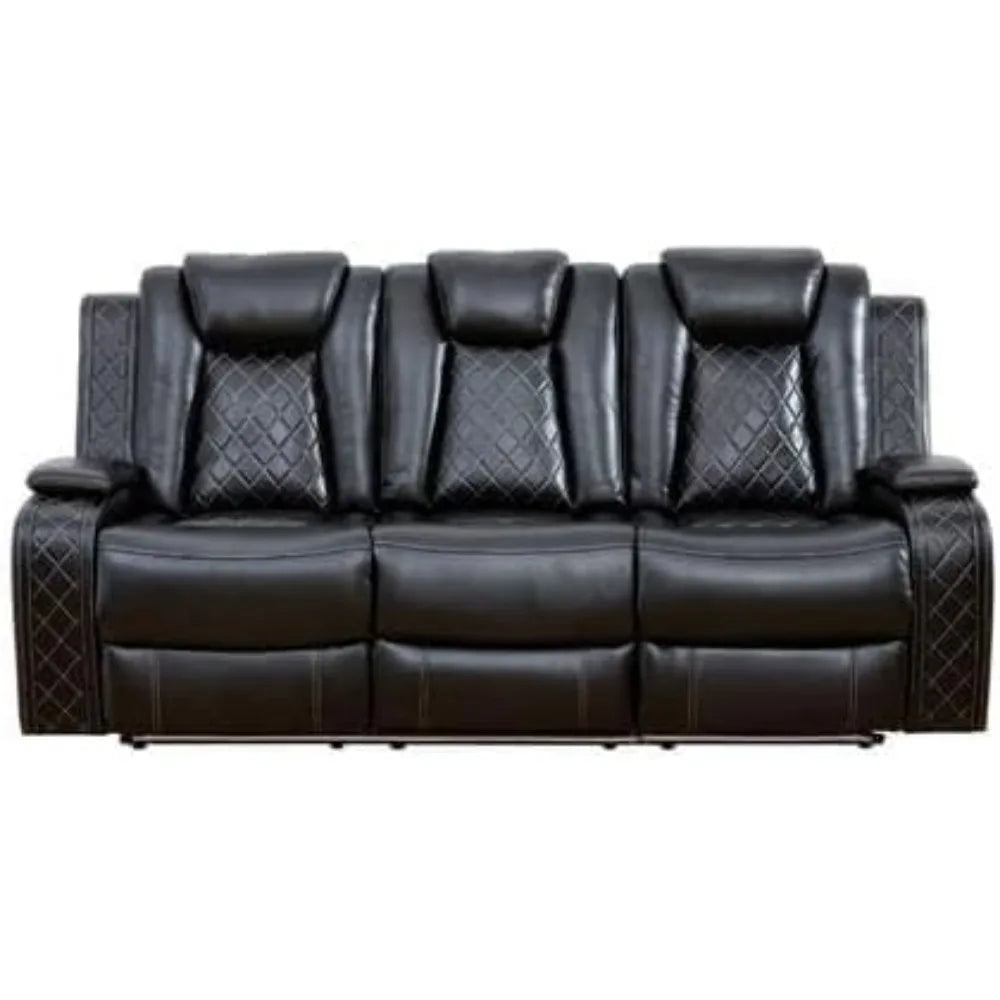 Leather Recliner Sofa Set with LED Lights