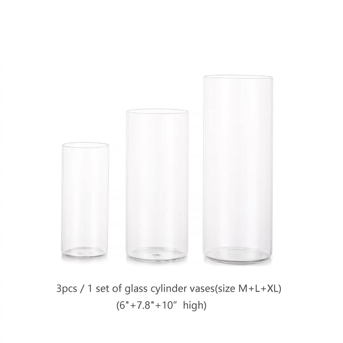 Set of 3 Clear Glass Cylinder Vases – Elegant Flower Vases & Hurricane Candle Holders for Wedding & Table Centerpieces