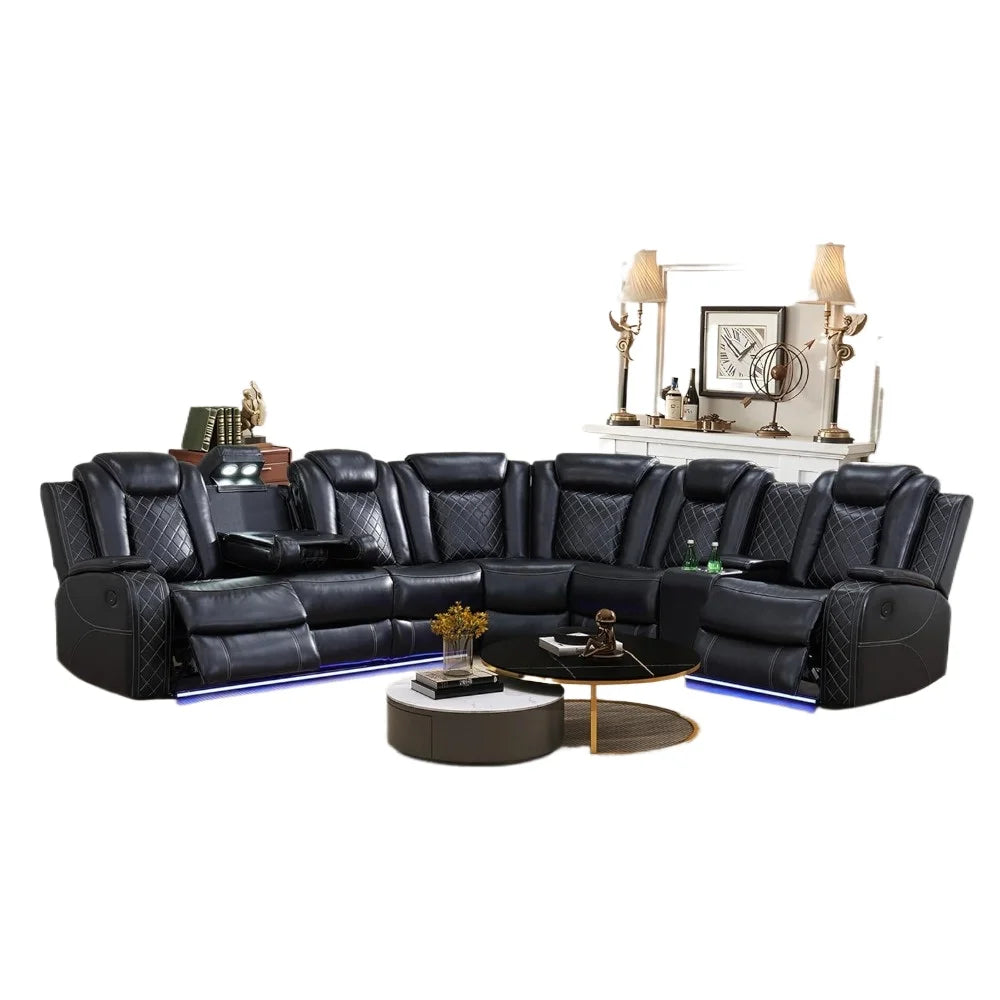 Power Recliner Sectional Sofa with LED Light