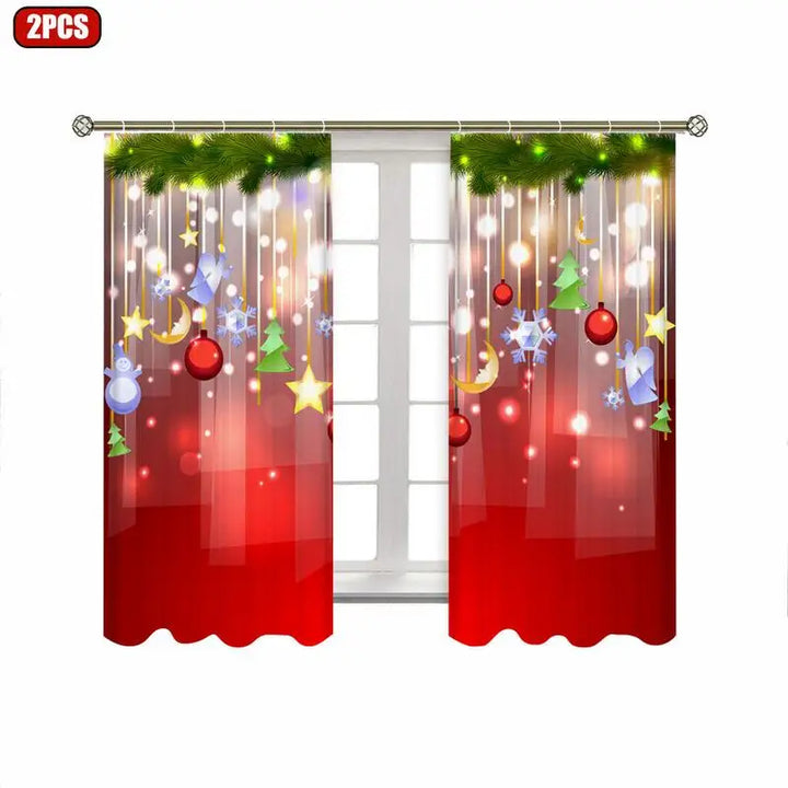 2pcs Christmas Digital Printing Curtains – Semi-Shading Washable Polyester Curtains