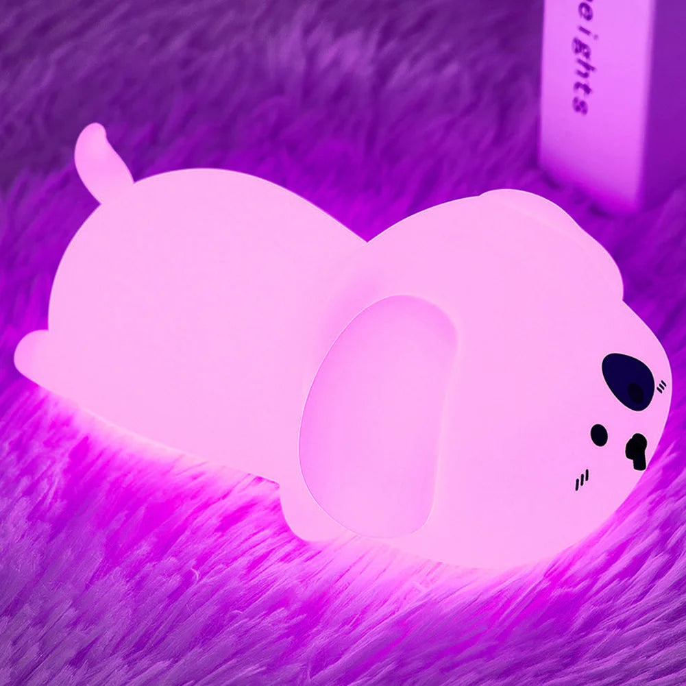 Cute Dog Night Light Dimmable Creative Animal Pat Lamp Remote Control Silicone Touch Night Lamp for Children Baby Room