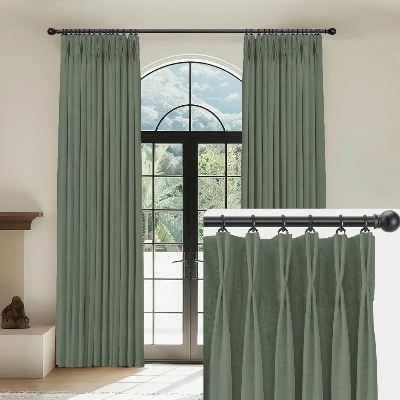 Linen Pinch Pleated Blackout Curtains – 100% Black, 108 Inches Long (2 Panels, 40"W x 108"L Each)