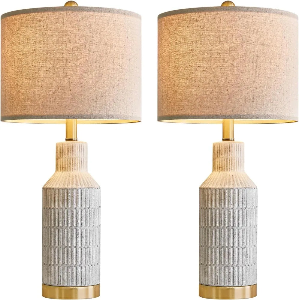 25" Table Lamps Set of 2 - White Ceramic & Blue Shades