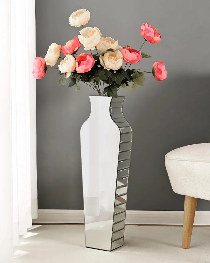 SHYFOY Crushed Diamond Tall Floor Vase – 26.8" Silver Mirror Vase for Luxury Living Room Decor