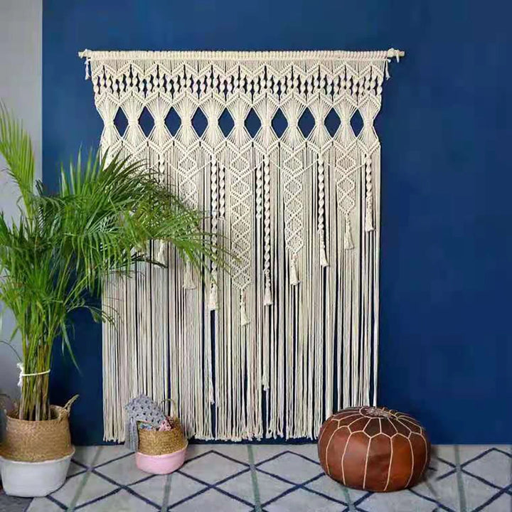 Macrame Door and Window Tapestry – Handwoven Cotton Rope Wall Hanging for Bohemian Home Décor