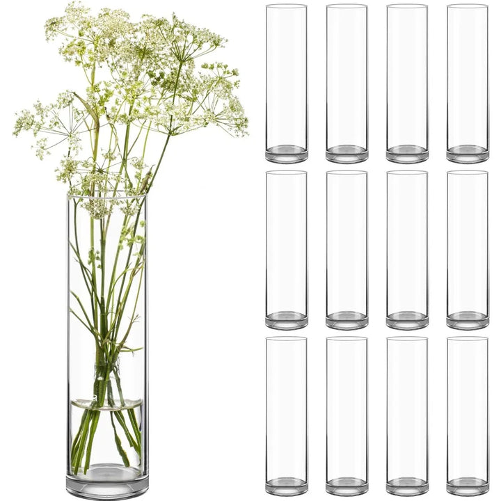 12-Pack Tall Clear Glass Cylinder Vases – Floating Candle Holders & Decorative Vases for Home, Weddings, and Events