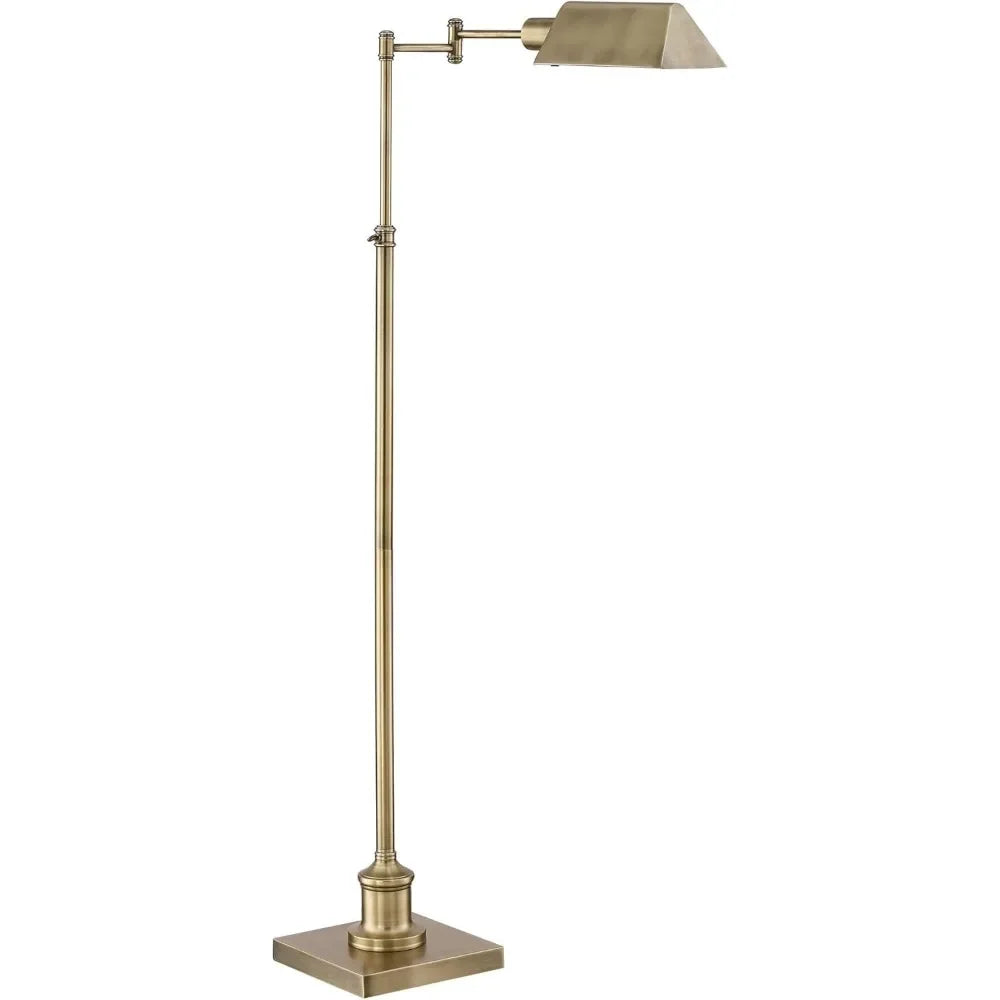 Traditional Metal Adjustable Pharmacy Floor Lamp Swing Arm 54" Tall Aged Brass Metal Shade Standing Pole Light