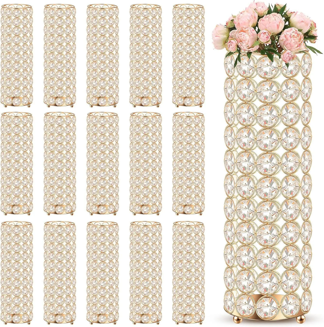 16-Piece Crystal Flower Vase Set – Elegant Centerpieces for Weddings, Events, and Home Décor