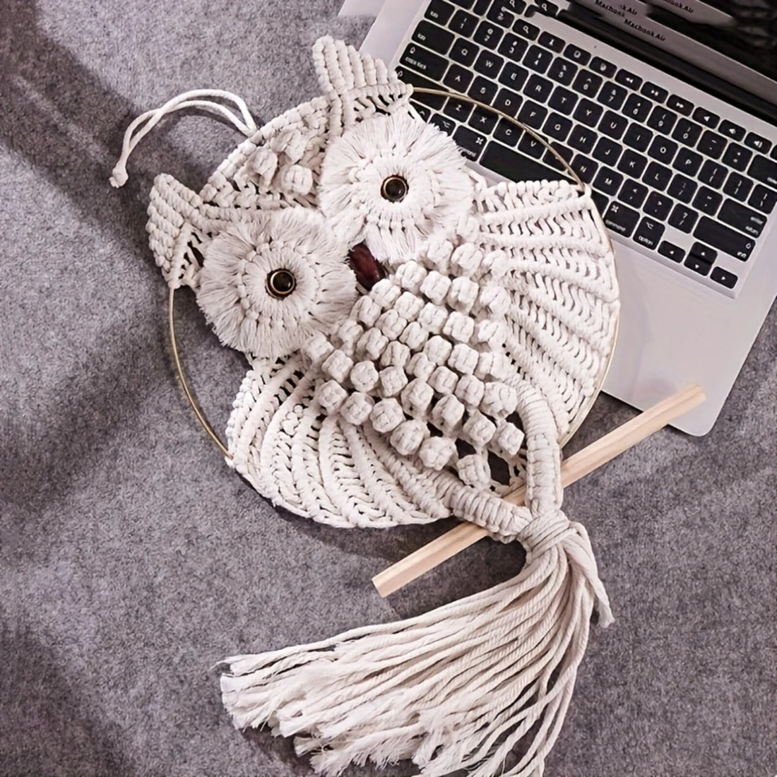 Handwoven Owl Tapestry – Intricate Lace Wall Hanging for Living Room and Office Decor