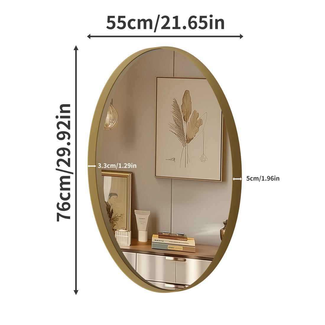 Elegant Oval Gold Bathroom Mirror – 21.65” x 29.92” Metal Frame Wall-Mounted Vanity Mirror