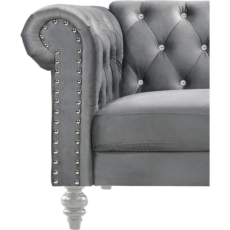 Glam Emma Velvet Three-Seater Chesterfield Sofa