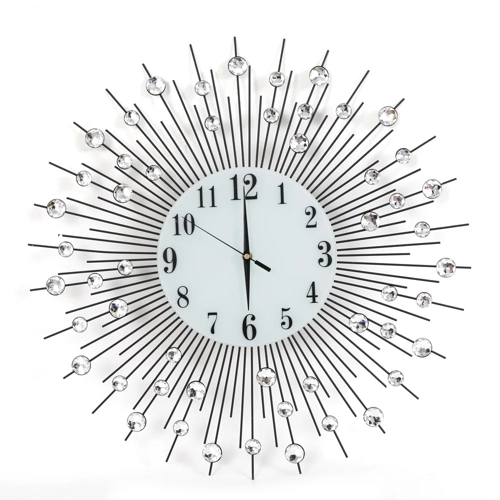 Modern Crystal Diamond Wall Clock – 3D Luxury Silent Metal Flower Clock for Home Décor