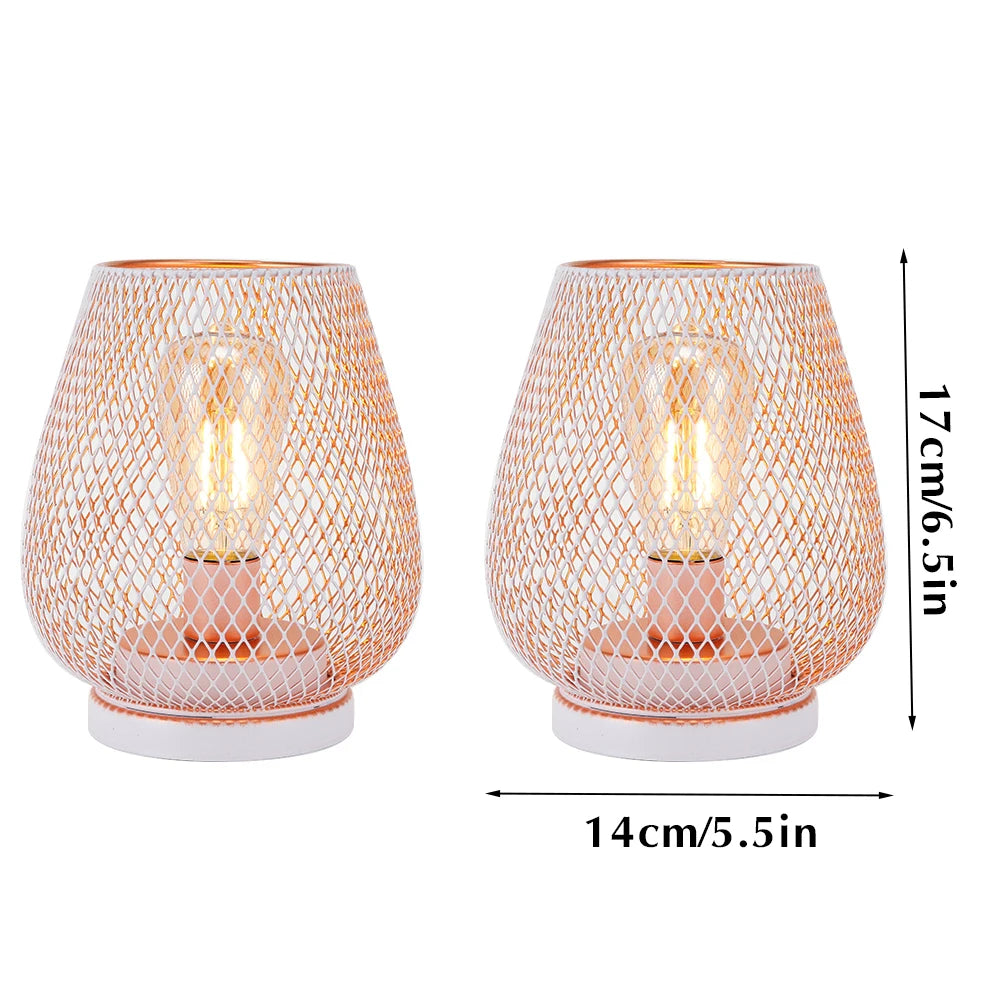 2Pcs Pink Metal Table Lamp - Battery Operated LED Lantern with Edison Bulb for Weddings, Parties, Home and Outdoor Decor