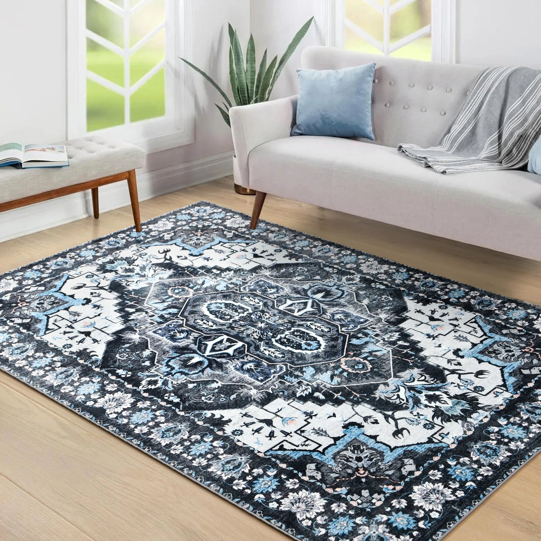 Soft Vintage Floral Area Rug – Non-Slip Large Floor Carpet for Living Room, Bedroom, and Kitchen