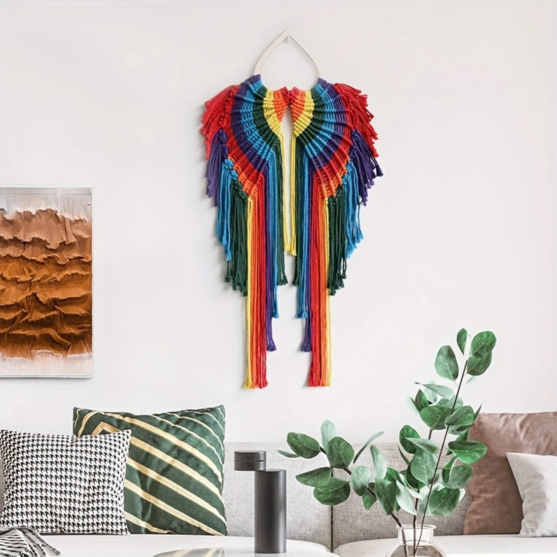 Chic Handwoven Cotton Rope Wall Tapestry – Colorful Angel Wings Wall Hanging Decor