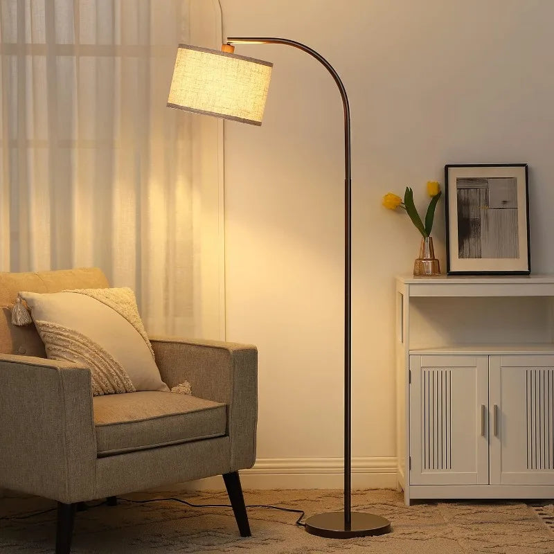 Boho Standing Arc Lamp with Adjustable Lampshade – Mid Century Modern Floor Lamp for Living Room