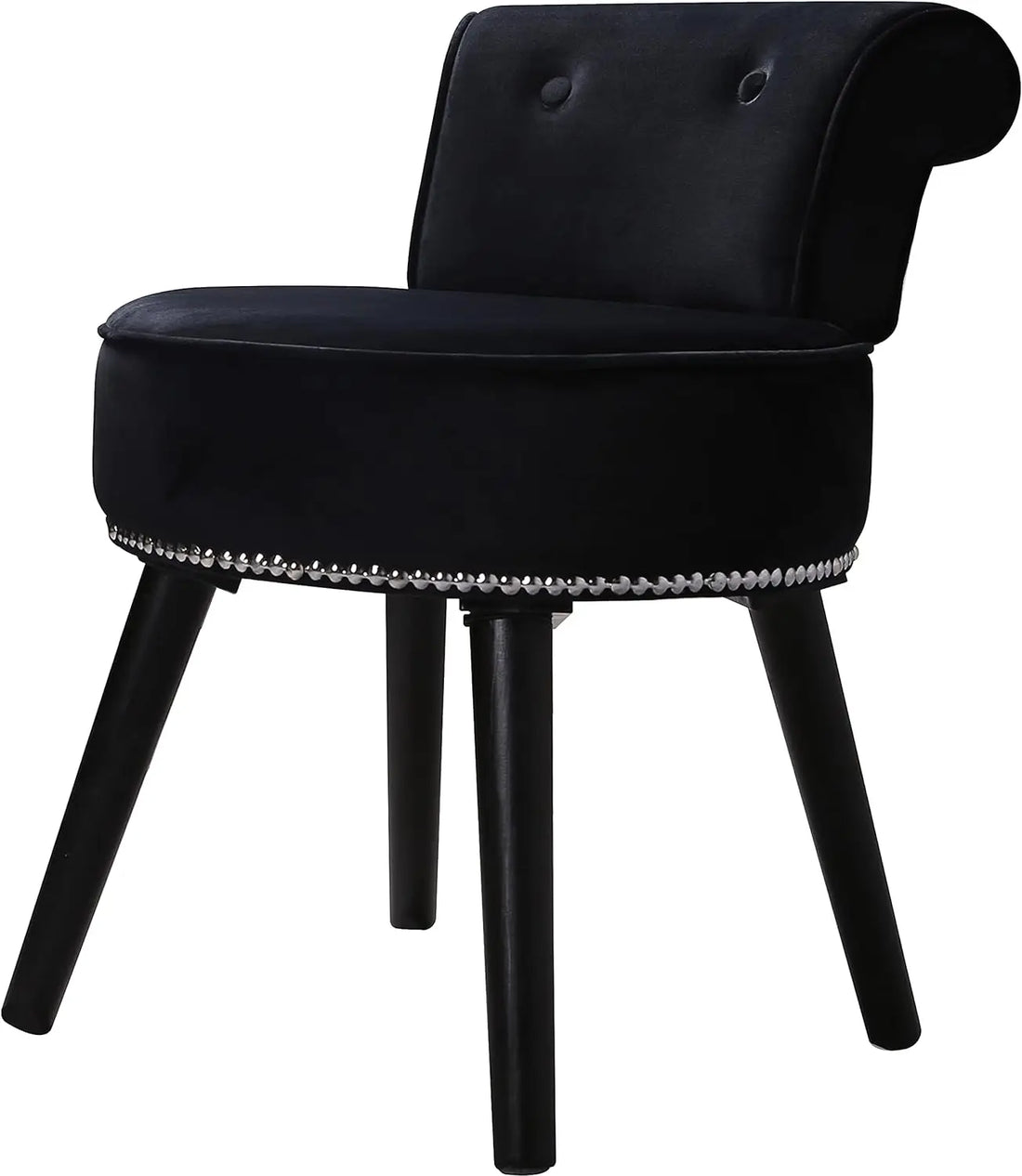 Makeup Vanity Stool Chair with Low Back - Round Velvet Padded Chair with Wood Legs