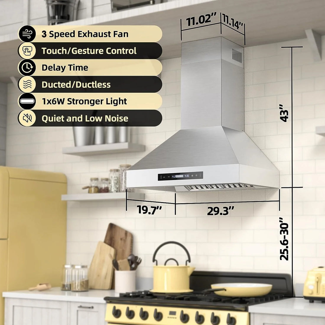 Tieasy 30-Inch Wall Mount Range Hood – 900 CFM Stainless Steel Kitchen Vent with Gesture & Touch Control (USGD2875)