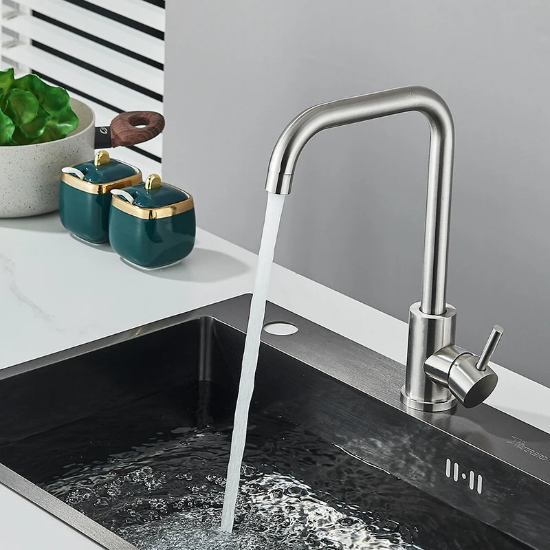 Stainless Steel Matte Kitchen Faucet Deck Sinks Faucet High Arch 360 Degree Swivel Cold Hot Mixer Water Tap