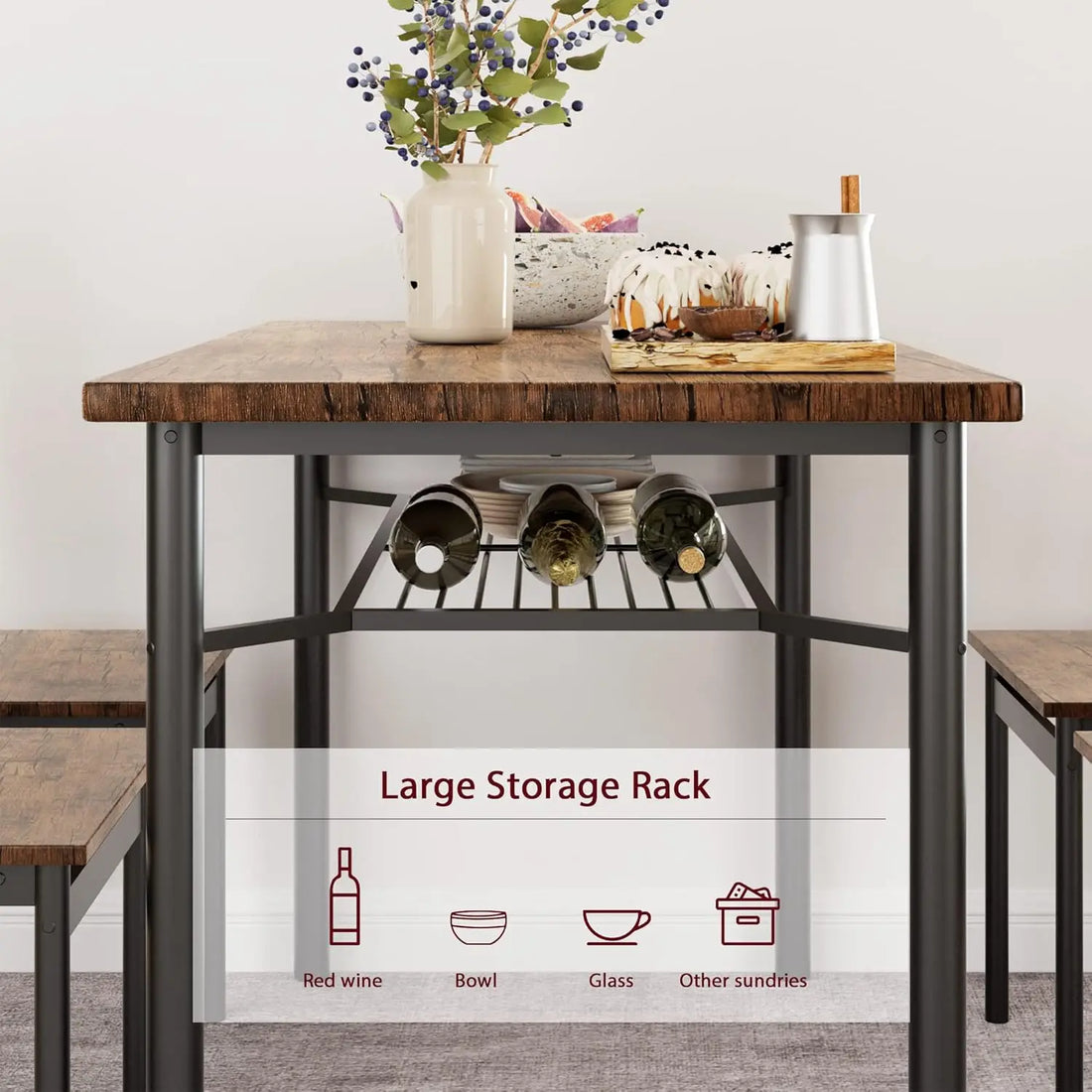 5-Piece Dining Table Set with Wine Rack – Space-Saving Modern Kitchen & Dining Room Set