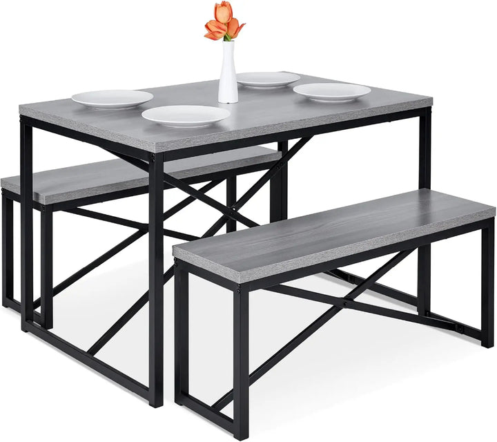 45.5in 3-Piece Bench Style Dining Set – Space-Saving 4-Person Dinette