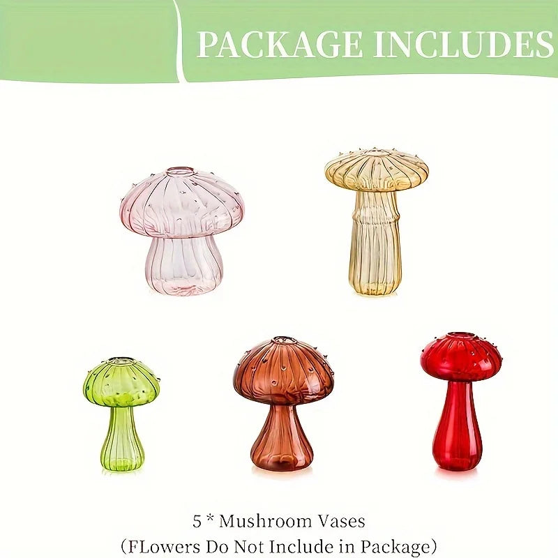 5 Colors Plant Mushroom Glass Vase – Mini Glass Containers for Christmas, Halloween, and Home Décor