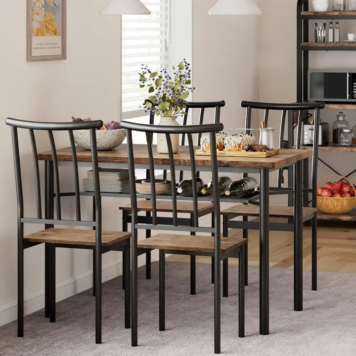 5-Piece Dining Table Set with Wine Rack – Space-Saving Modern Kitchen & Dining Room Set