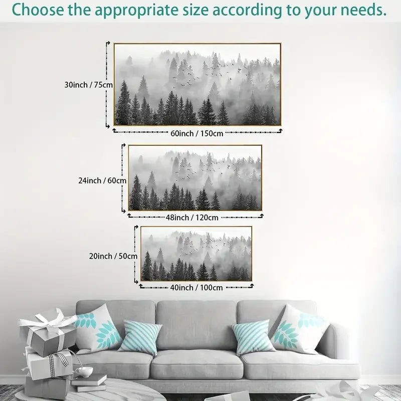 Majestic Foggy Forest Canvas Wall Art – Monochromatic Elegance for Modern Interiors