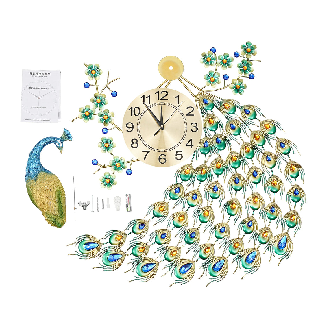 European Style Peacock Hanging Wall Clock – Elegant Wall-Mounted Clock for Luxurious Home Décor