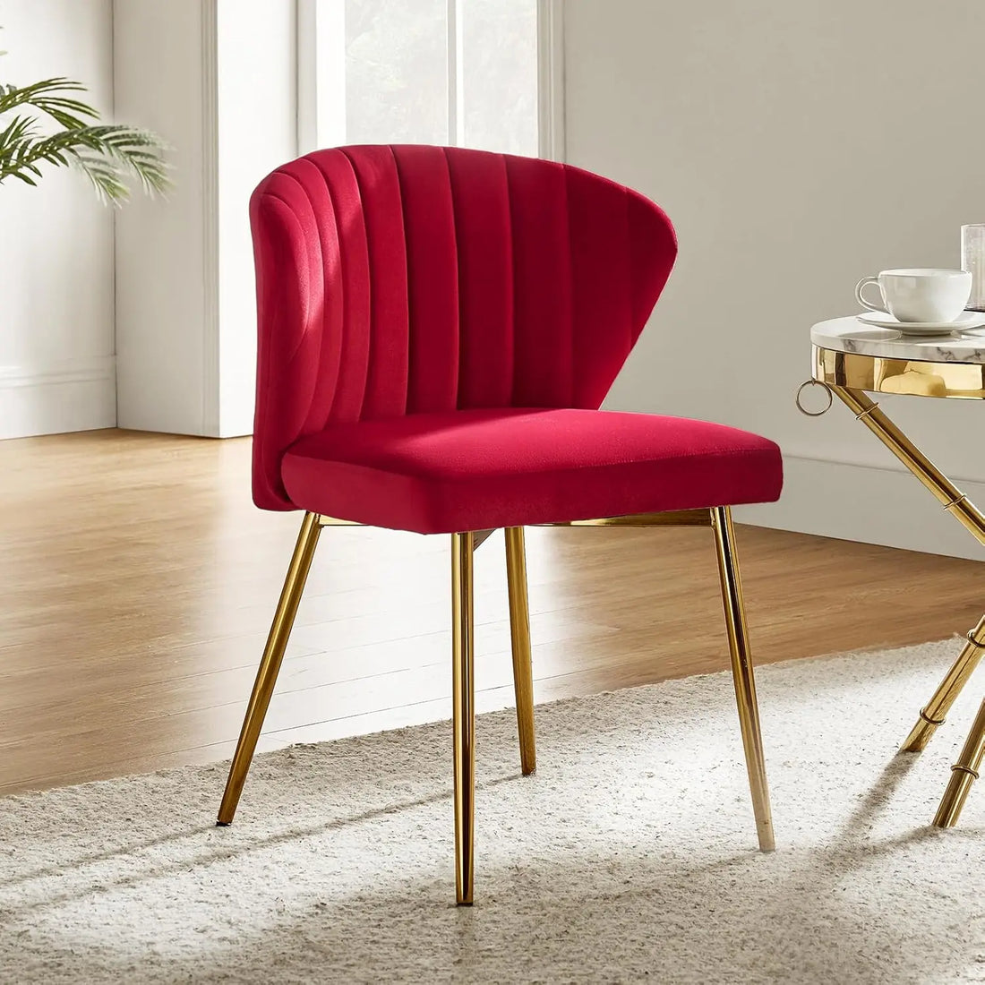 HULALA HOME Velvet Dining Chairs – Modern Armless Accent Chair with Gold Metal Legs