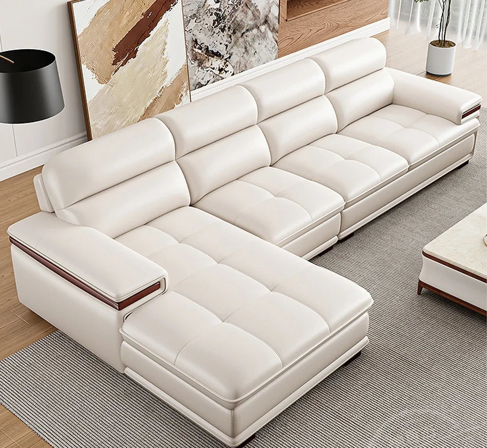 Linlamlim Premium Italian Genuine Leather Sectional Sofa Set - Modern Nordic Elegance for Living Rooms