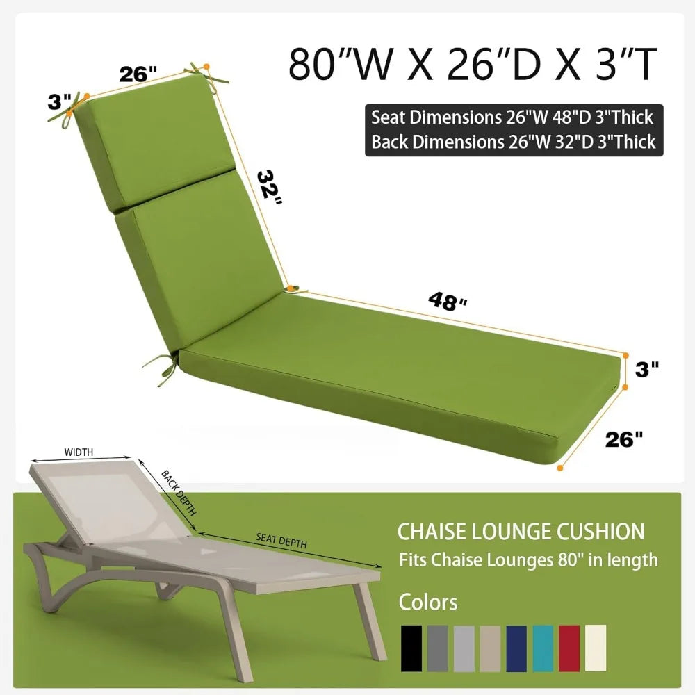 Outdoor Chaise Lounge Cushion – Waterproof Patio Chair Cushion (72in L x 21in W x 3in D) for Lawn & Poolside Furniture