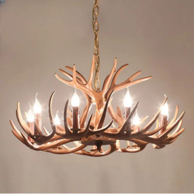 Retro Deer Antler Chandelier – Resin Pendant Lighting for Restaurants, Living Rooms, and Coffee Shops