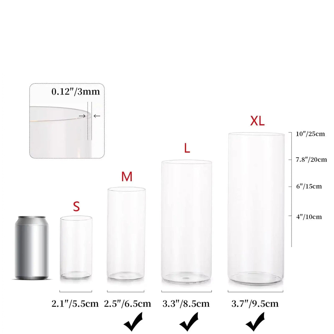 Set of 3 Clear Glass Cylinder Vases – Elegant Flower Vases & Hurricane Candle Holders for Wedding & Table Centerpieces