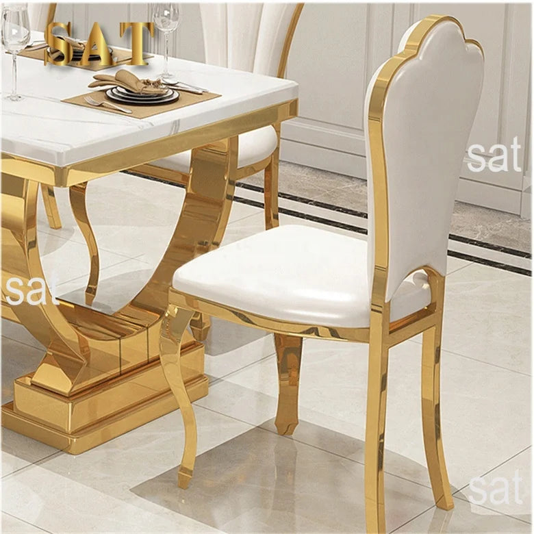 Modern Luxury Large Marble Top Dining Table Set – 6 & 8 Seater with Leather Chairs