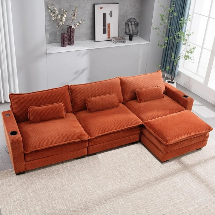 L Shaped Sectional Sofa 117.7" with Cup Holders & USB Ports