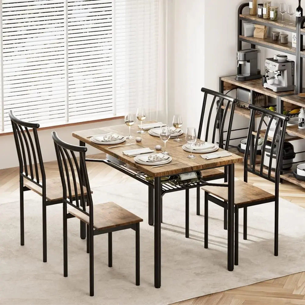 5-Piece Dining Table Set with Wine Rack – Space-Saving Modern Kitchen & Dining Room Set